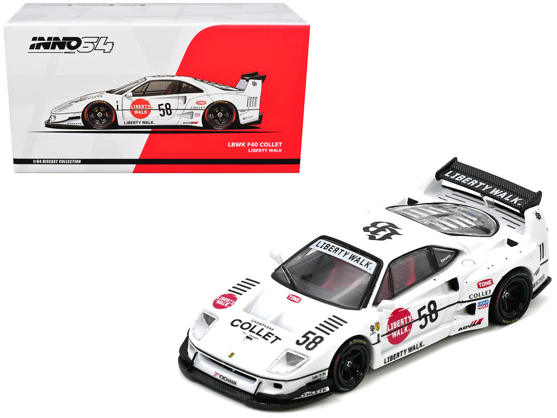 LBWK (Liberty Walk) F40 #58 White with Graphics "Collet" 1/64 Diecast Model Car by Inno Models-4