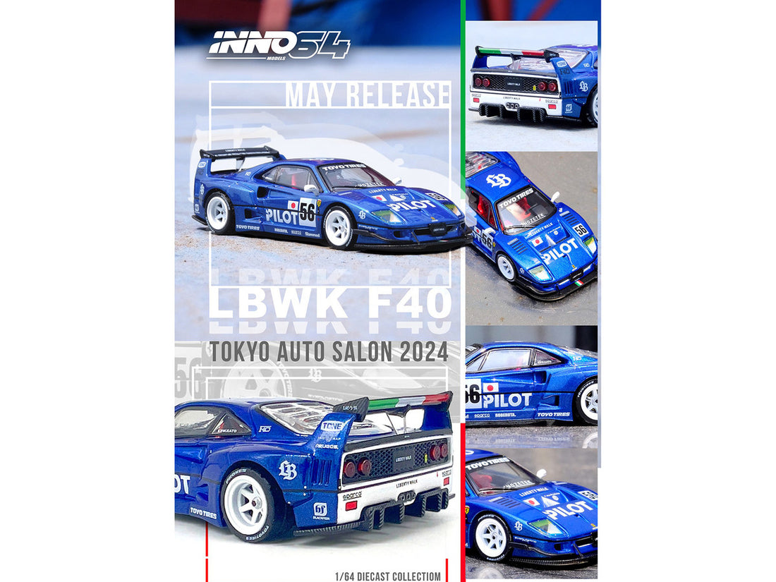 LBWK (Liberty Walk) F40 #56 Blue "Tokyo Auto Salon 2024" 1/64 Diecast Model Car by Inno Models-2