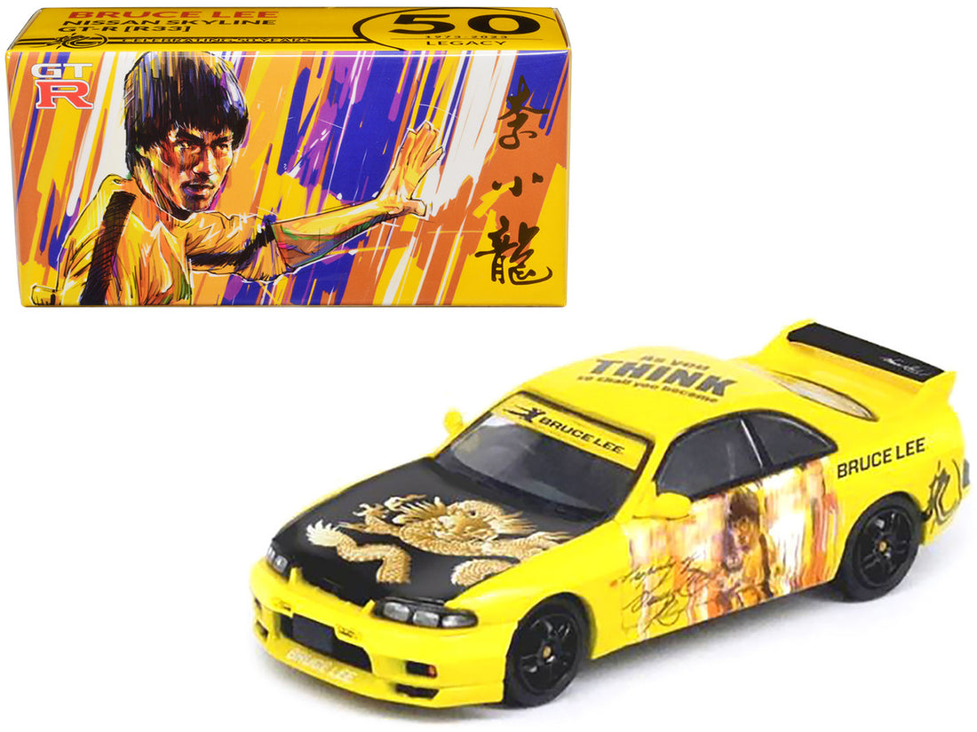 Nissan Skyline GT-R (R33) RHD (Right Hand Drive) Yellow with Black Hood "Bruce Lee Legacy 50 Year Anniversary" 1/64 Diecast Model Car by Inno Models-0