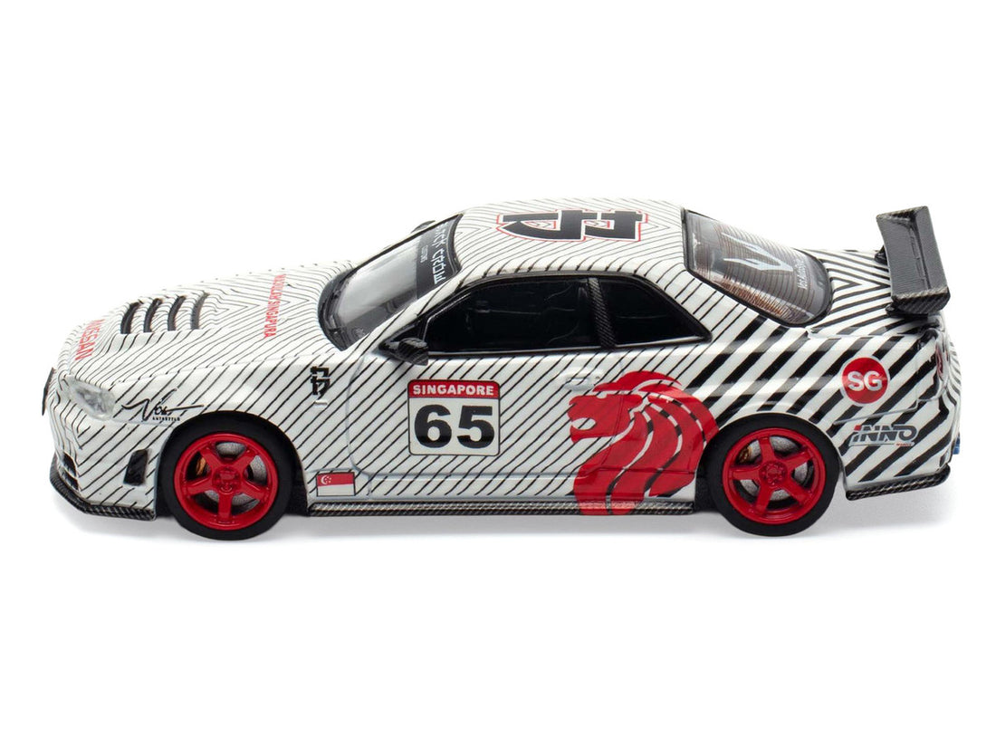 Nissan Skyline GT-R (R34) RHD (Right Hand Drive) #65 "Black Crow" White with Black Pinstripes "Singapore Diecast Expo 2025 Event Edition" 1/64 Diecast Model Car by Inno Models-3