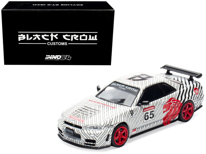 Nissan Skyline GT-R (R34) RHD (Right Hand Drive) #65 "Black Crow" White with Black Pinstripes "Singapore Diecast Expo 2025 Event Edition" 1/64 Diecast Model Car by Inno Models-4