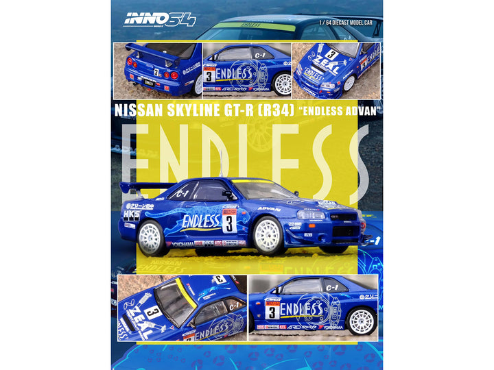 Nissan Skyline GT-R (R34) RHD (Right Hand Drive) #3 "Endless Advan" Winner "Super Taikyu Series" (2002) 1/64 Diecast Model Car by Inno Models-1