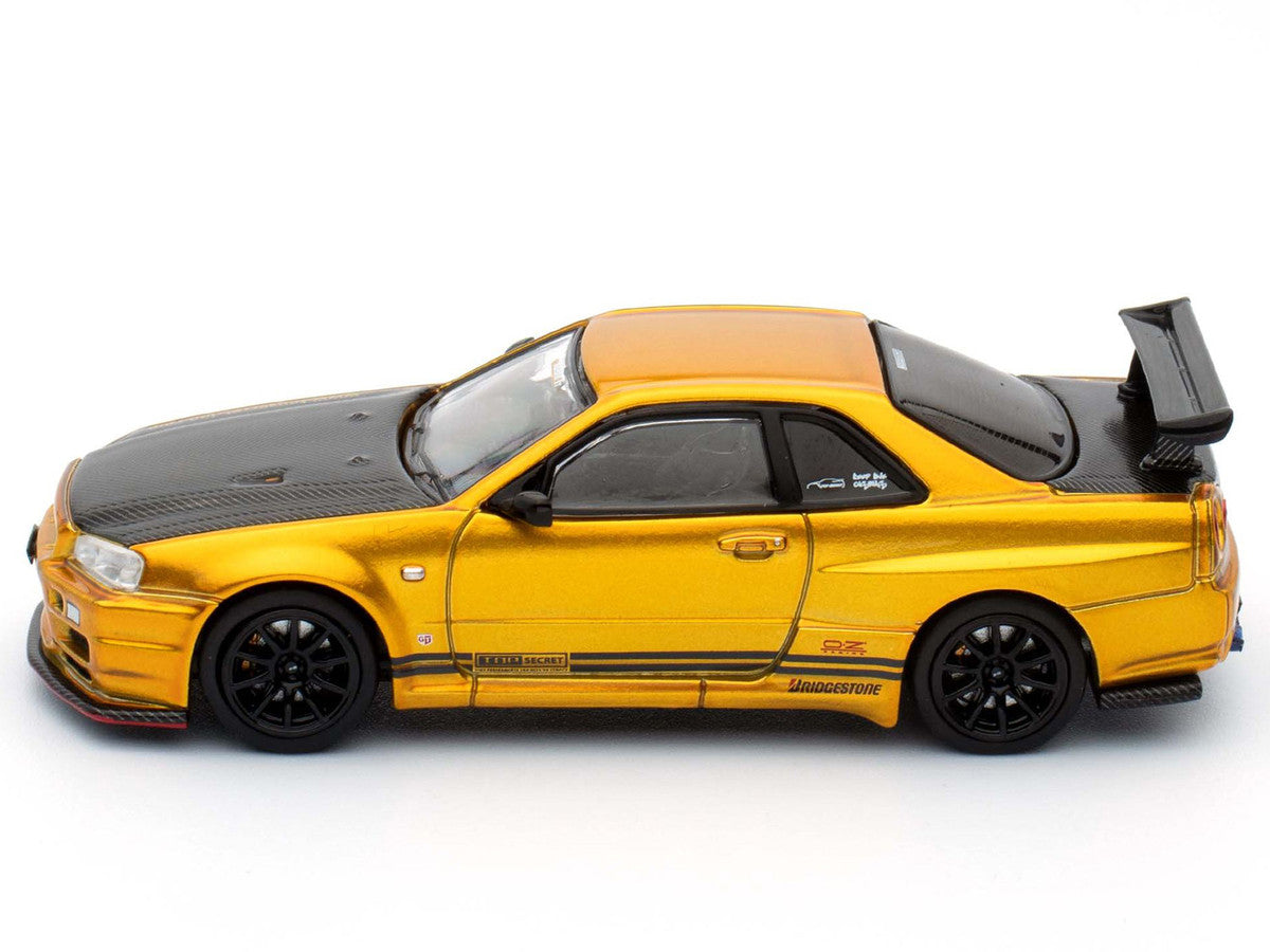 Nissan Skyline GT-R (R34) "Top Secret" RHD (Right Hand Drive) Gold Metallic with Carbon Hood and Trunk "Tokyo Auto Salon 2024 - Malaysia Diecast Expo 2024" 1/64 Diecast Model Car by Inno Models-3