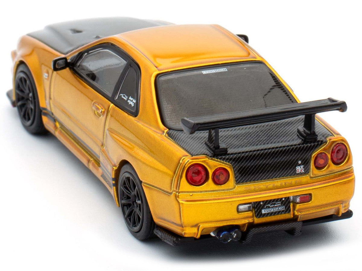 Nissan Skyline GT-R (R34) "Top Secret" RHD (Right Hand Drive) Gold Metallic with Carbon Hood and Trunk "Tokyo Auto Salon 2024 - Malaysia Diecast Expo 2024" 1/64 Diecast Model Car by Inno Models-0