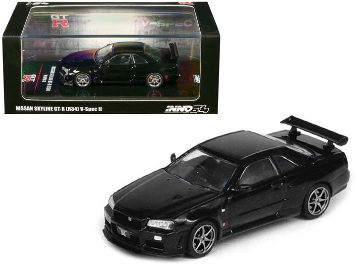 Nissan Skyline GT-R (R34) V-SPEC II RHD (Right Hand Drive) Black 1/64 Diecast Model Car by Inno Models-0