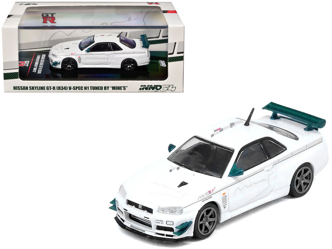 Nissan Skyline GT-R (R34) V-SPEC N1 RHD (Right Hand Drive) "Tuned by Mine's" White 1/64 Diecast Model Car by Inno Models-3