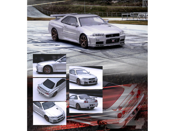 Nissan Skyline GT-R (R34) V-SPEC II RHD (Right Hand Drive) Silver Metallic 1/64 Diecast Model Car by Inno Models-1