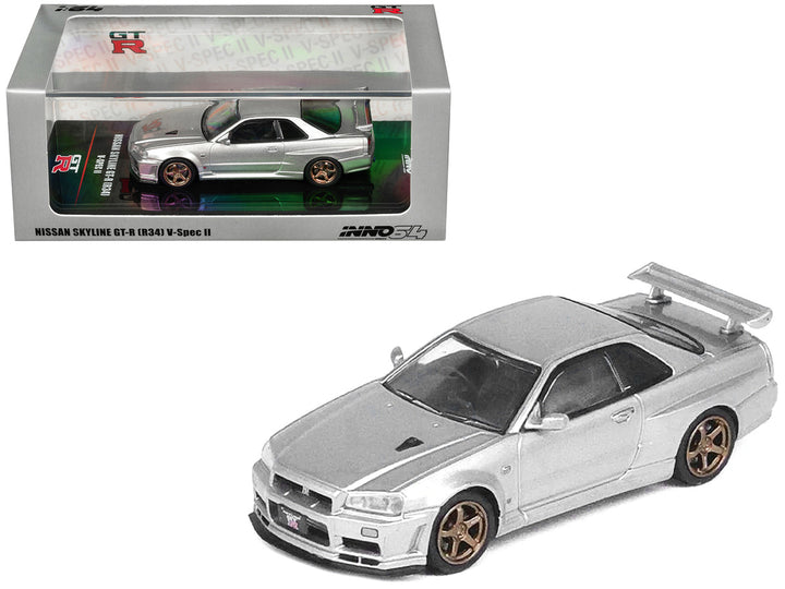 Nissan Skyline GT-R (R34) V-SPEC II RHD (Right Hand Drive) Silver Metallic 1/64 Diecast Model Car by Inno Models-0