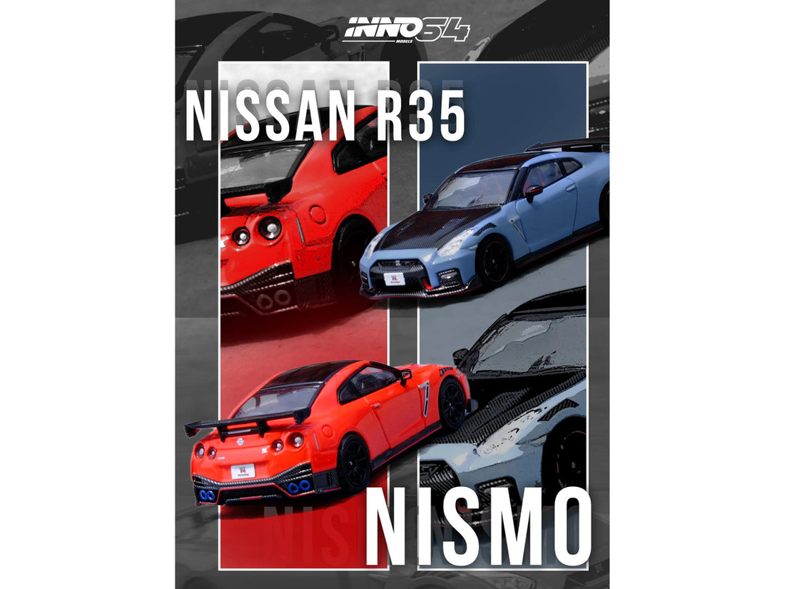 Nissan GT-R (R35) Nismo RHD (Right Hand Drive) Red with Carbon Hood and Top 1/64 Diecast Model Car by Inno Models-2