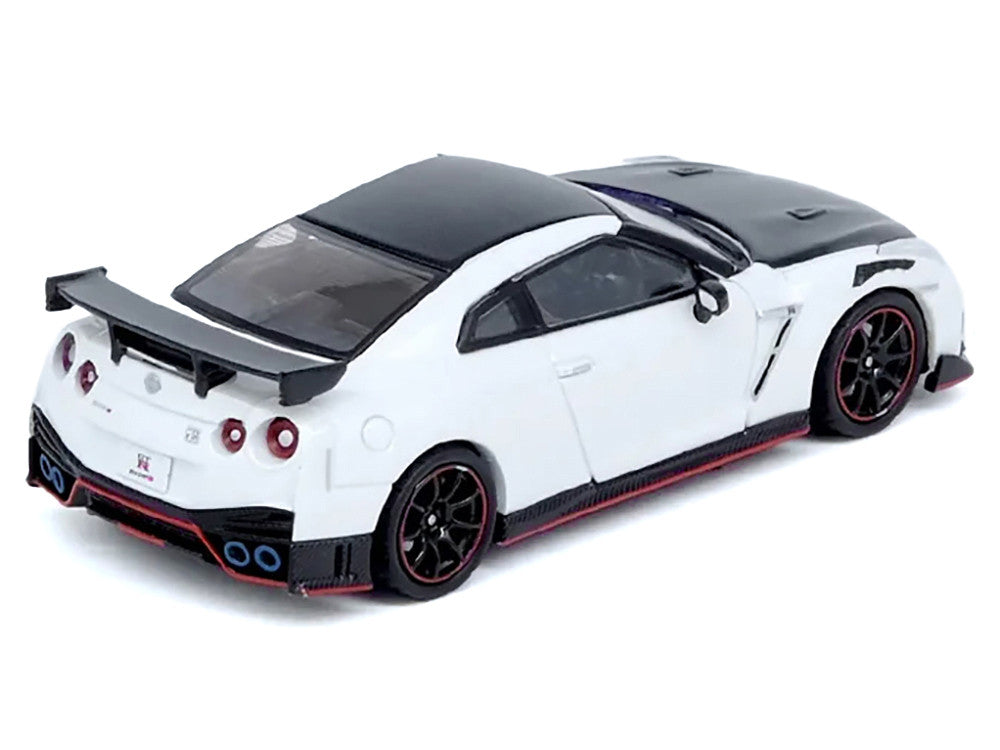 Nissan GT-R (R35) Nismo RHD (Right Hand Drive) White with Carbon Hood and Top 1/64 Diecast Model Car by Inno Models-2