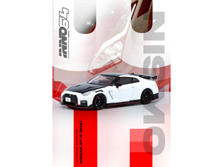 Nissan GT-R (R35) Nismo RHD (Right Hand Drive) White with Carbon Hood and Top 1/64 Diecast Model Car by Inno Models-0