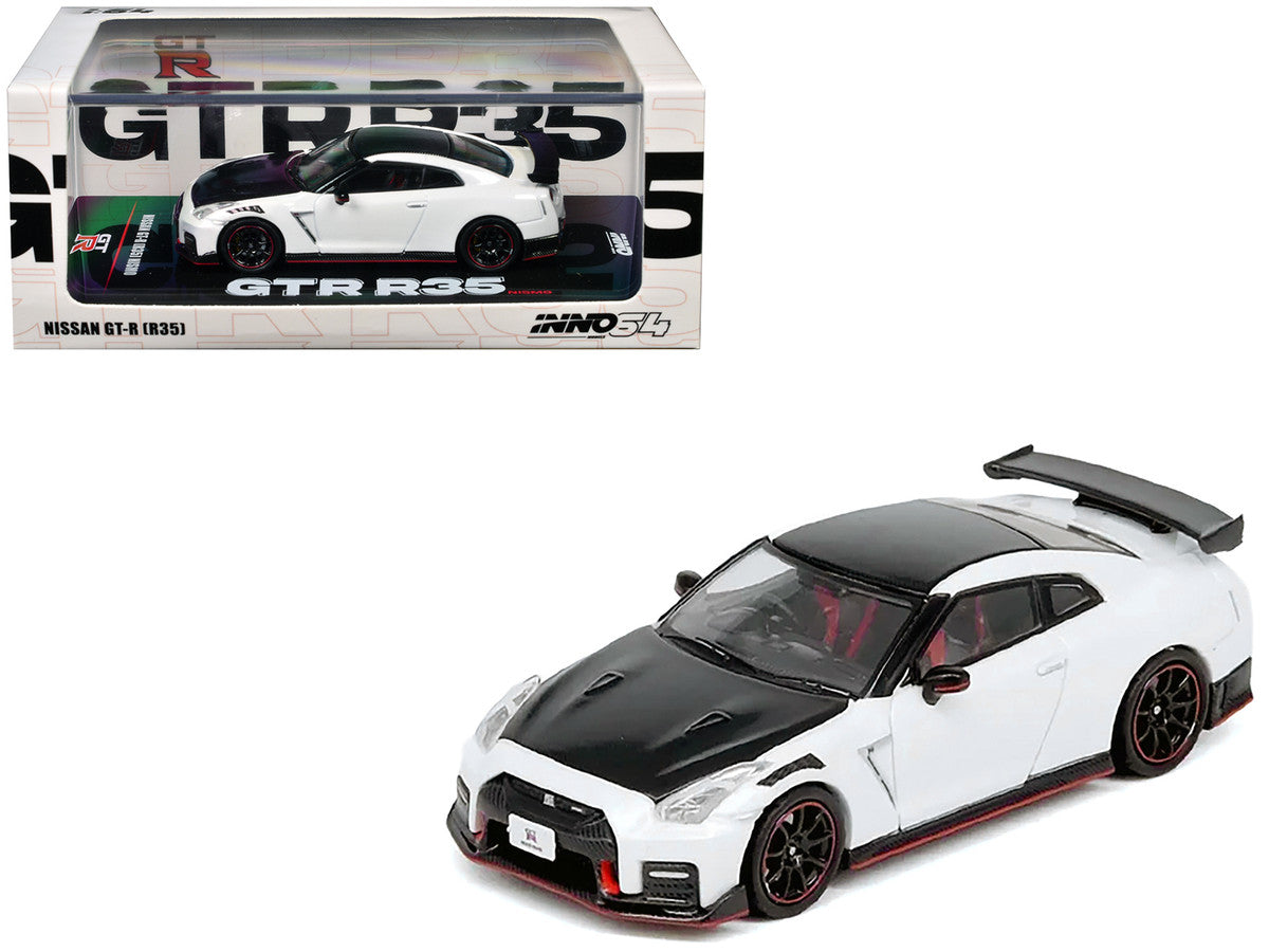 Nissan GT-R (R35) Nismo RHD (Right Hand Drive) White with Carbon Hood and Top 1/64 Diecast Model Car by Inno Models-3