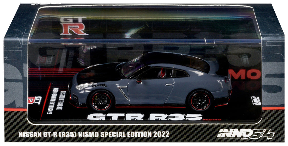 2022 Nissan GT-R (R35) Nismo Special Edition RHD (Right Hand Drive) Stealth Gray with Carbon Top and Hood 1/64 Diecast Model Car by Inno Models-2