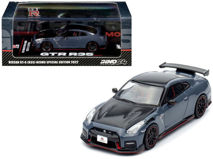 2022 Nissan GT-R (R35) Nismo Special Edition RHD (Right Hand Drive) Stealth Gray with Carbon Top and Hood 1/64 Diecast Model Car by Inno Models-0