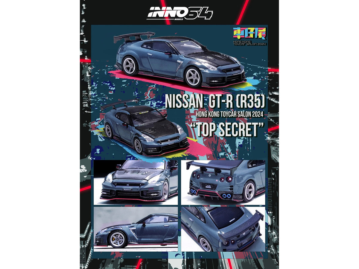 2024 Nissan GT-R (R35) Nismo "Top Secret" RHD (Right Hand Drive) Gray with Carbon Hood and Top "Hong Kong Toy Car Salon 2024 Special Edition" 1/64 Diecast Model Car by Inno Models-2