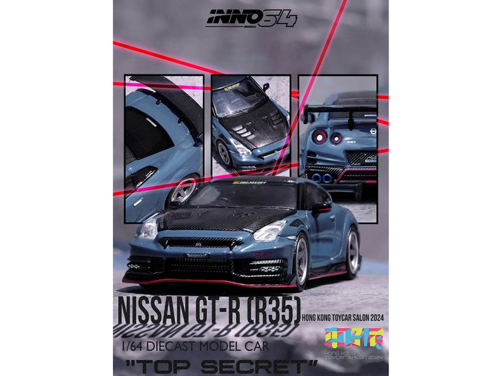 2024 Nissan GT-R (R35) Nismo "Top Secret" RHD (Right Hand Drive) Gray with Carbon Hood and Top "Hong Kong Toy Car Salon 2024 Special Edition" 1/64 Diecast Model Car by Inno Models-1