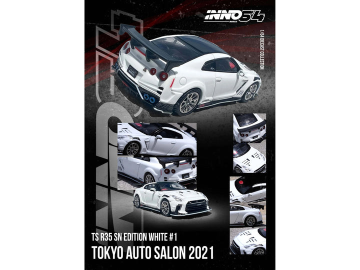 Nissan GT-R (R35) "Top Secret" RHD (Right Hand Drive) White with Black Top "Tokyo Auto Salon 2021" 1/64 Diecast Model Car by Inno Models-0