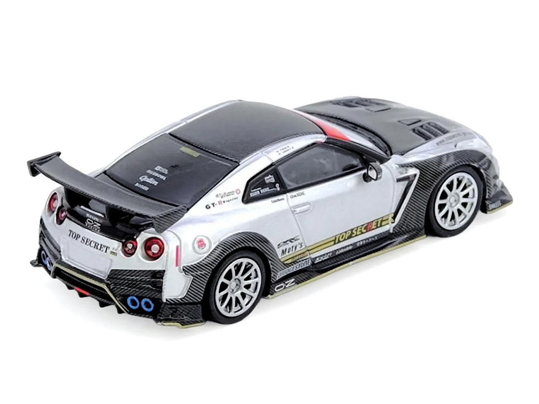 Nissan GT-R (R35) Top Secret RHD (Right Hand Drive) Silver Metallic with Carbon Hood and Top "Tokyo Auto Salon Hong Kong 2025 Event Edition" 1/64 Diecast Model Car by Inno Models 3