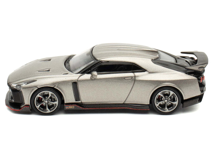 Front three-quarter view of Nissan GT-R50 Gray Metallic 1:64 collectible