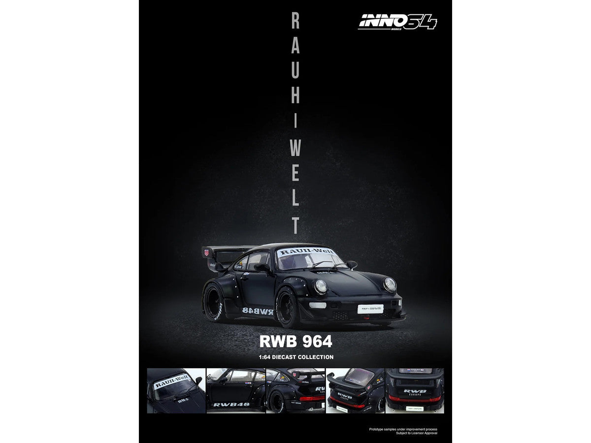 RWB 964 Matt Black 1/64 Diecast Model Car by Inno Models-4