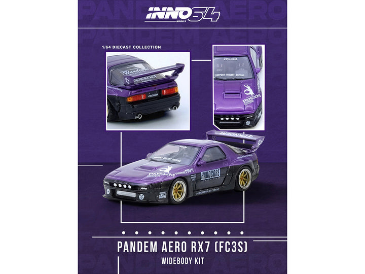 Mazda RX7 (FC3S) "Pandem Rocket Bunny" Kit Purple Metallic and Black 1/64 Diecast Model Car by Inno Models-1