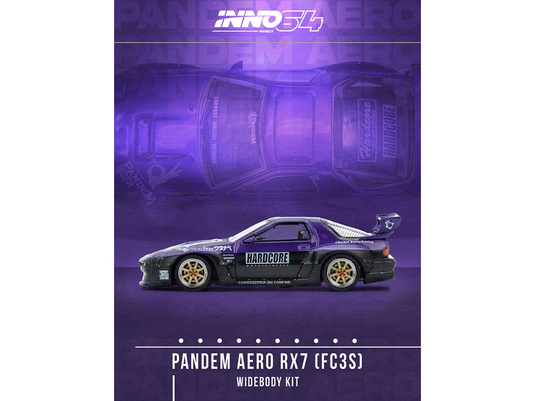 Mazda RX7 (FC3S) "Pandem Rocket Bunny" Kit Purple Metallic and Black 1/64 Diecast Model Car by Inno Models-0