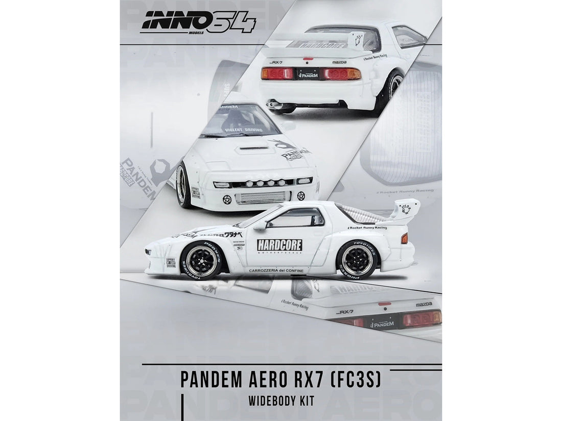 Mazda RX7 (FC3S) "Pandem Aero" Widebody Kit White with Graphics 1/64 Diecast Model Car by Inno Models-1