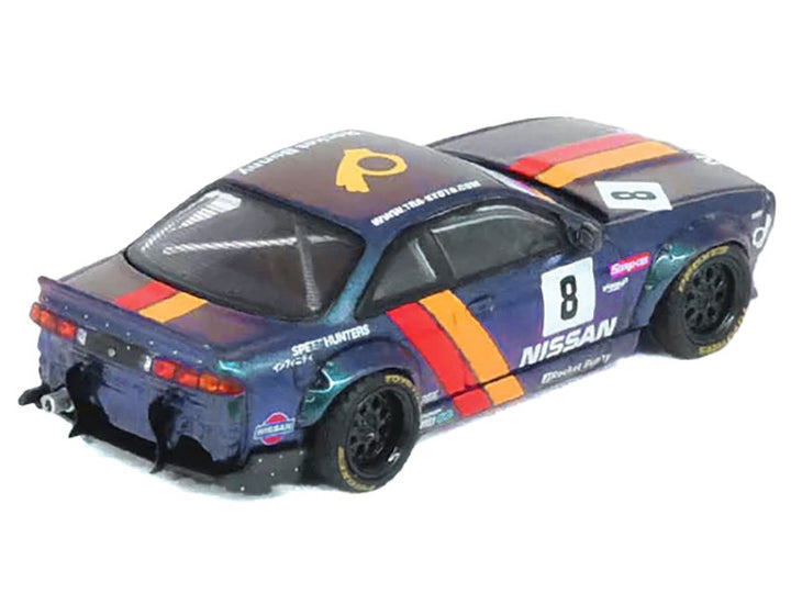 Nissan Silvia (S14) Boss RHD (Right Hand Drive) #8 "Rocket Bunny" Magic Purple with Stripes 1/64 Diecast Model Car by Inno Models-1
