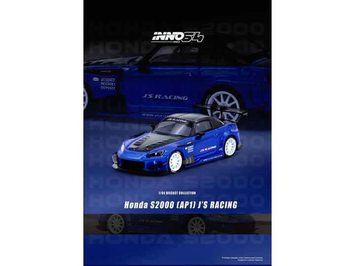Honda S2000 J's Racing Blue Metallic rear view 1:64 diecast model by Inno Models
