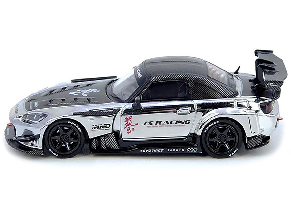 Honda S2000 RHD (Right Hand Drive) "J's Racing" Chrome Silver with Carbon Hood and Top with Graphics "Tokyo Auto Salon Hong Kong 2025 Event Edition" 1/64 Diecast Model Car by Inno Models 3