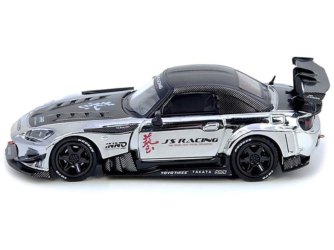 Honda S2000 RHD (Right Hand Drive) "J's Racing" Chrome Silver with Carbon Hood and Top with Graphics "Tokyo Auto Salon Hong Kong 2025 Event Edition" 1/64 Diecast Model Car by Inno Models 3