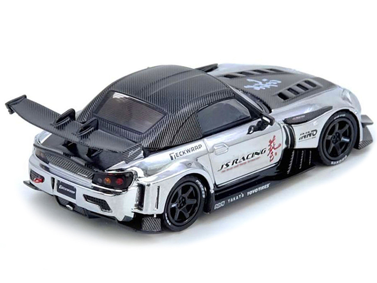 Honda S2000 RHD (Right Hand Drive) "J's Racing" Chrome Silver with Carbon Hood and Top with Graphics "Tokyo Auto Salon Hong Kong 2025 Event Edition" 1/64 Diecast Model Car by Inno Models 4