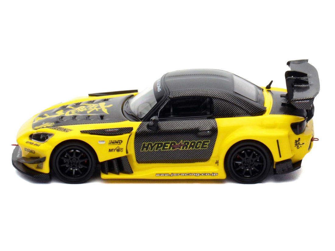 Honda S2000 RHD (Right Hand Drive) "J's Racing" Yellow with Carbon Hood and Top with Graphics "Tokyo Auto Salon Kuala Lumpur 2025 Event Edition" 1/64 Diecast Model Car by Inno Models 3