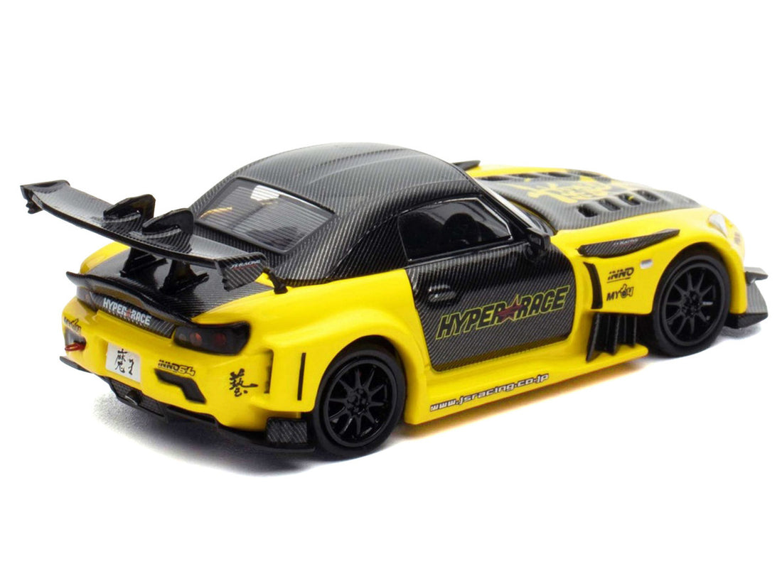 Honda S2000 RHD (Right Hand Drive) "J's Racing" Yellow with Carbon Hood and Top with Graphics "Tokyo Auto Salon Kuala Lumpur 2025 Event Edition" 1/64 Diecast Model Car by Inno Models 2