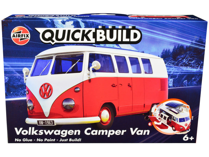 Skill 1 Model Kit Volkswagen Camper Van Red Snap Together Model by Airfix Quickbuild-0