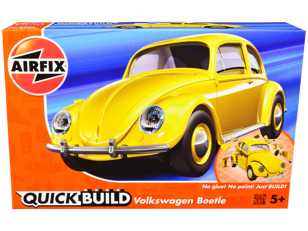Skill 1 Model Kit Old Volkswagen Beetle Yellow Snap Together Model by Airfix Quickbuild-0