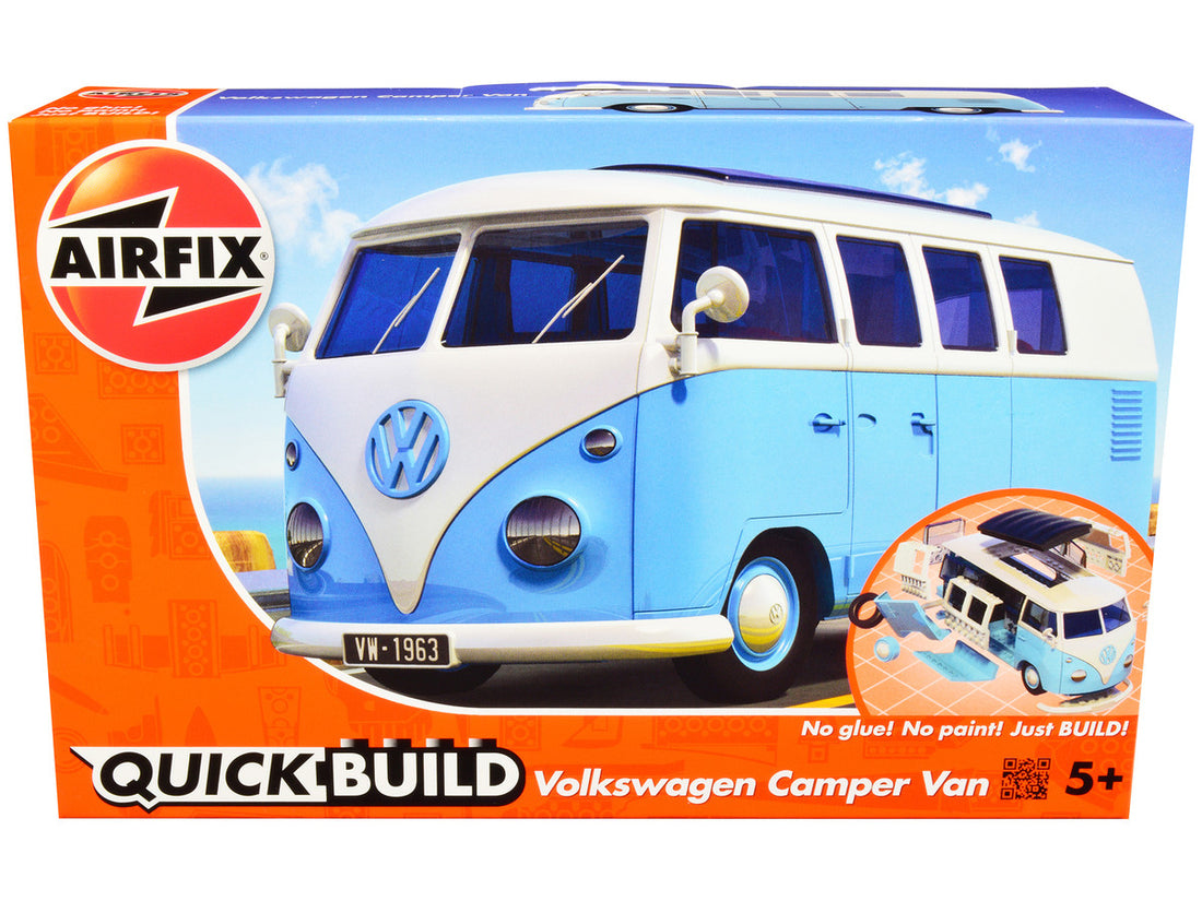 Skill 1 Model Kit Volkswagen Camper Van Blue Snap Together Model by Airfix Quickbuild-0