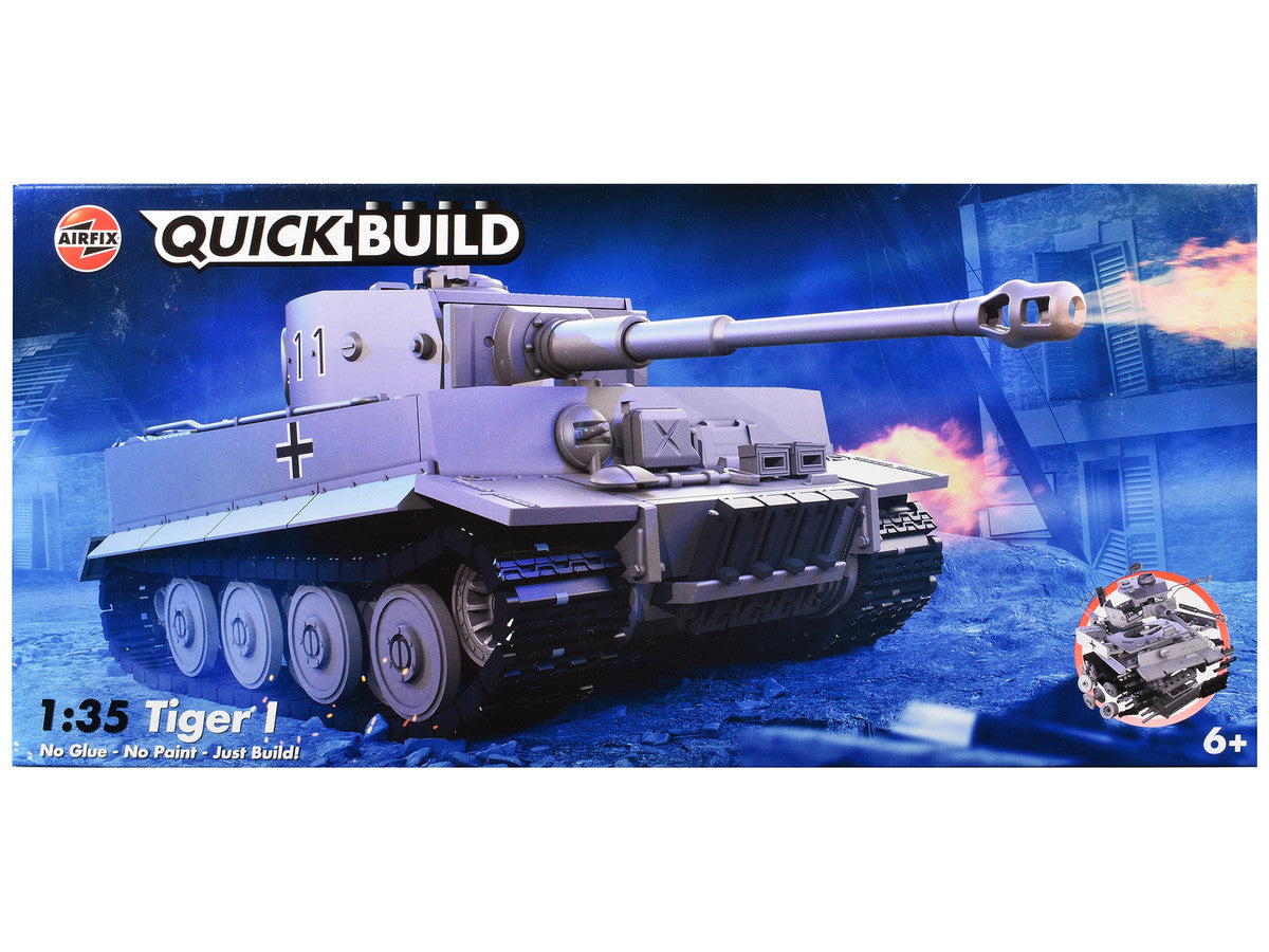 Skill 1 Model Kit Tiger I Tank "German Army" Snap Together Painted Plastic Model Tank Kit 1/35 Scale by Airfix Quickbuild-0
