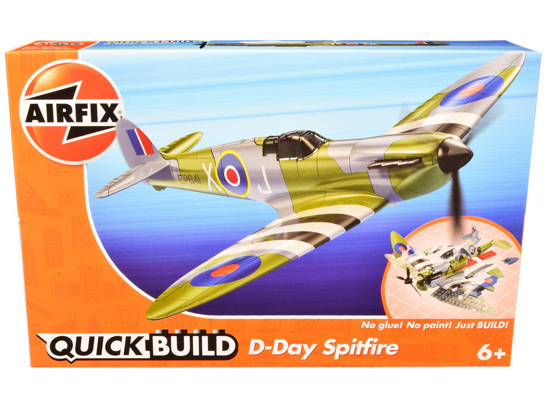 Skill 1 Model Kit D-Day Spitfire Snap Together Painted Plastic Model Airplane Kit by Airfix Quickbuild-0