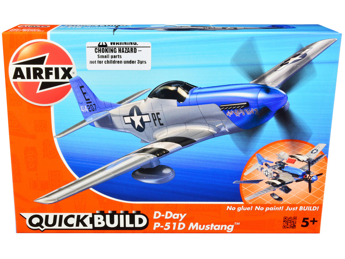 Skill 1 Model Kit D-Day P-51D- Mustang Snap Together Painted Plastic Model Airplane Kit by Airfix Quickbuild-0