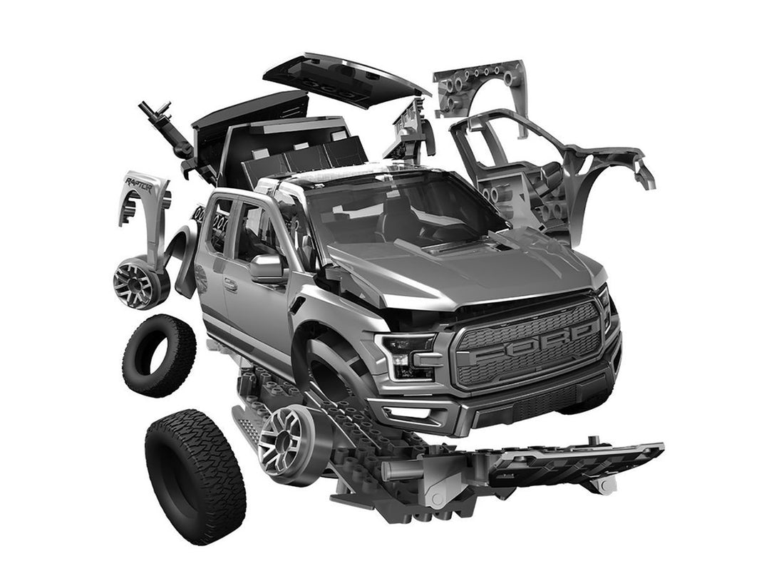 Skill 1 Model Kit Ford F-150 Raptor Pickup Truck Gray Snap Together Snap Together Painted Plastic Model Car Kit by Airfix Quickbuild-1