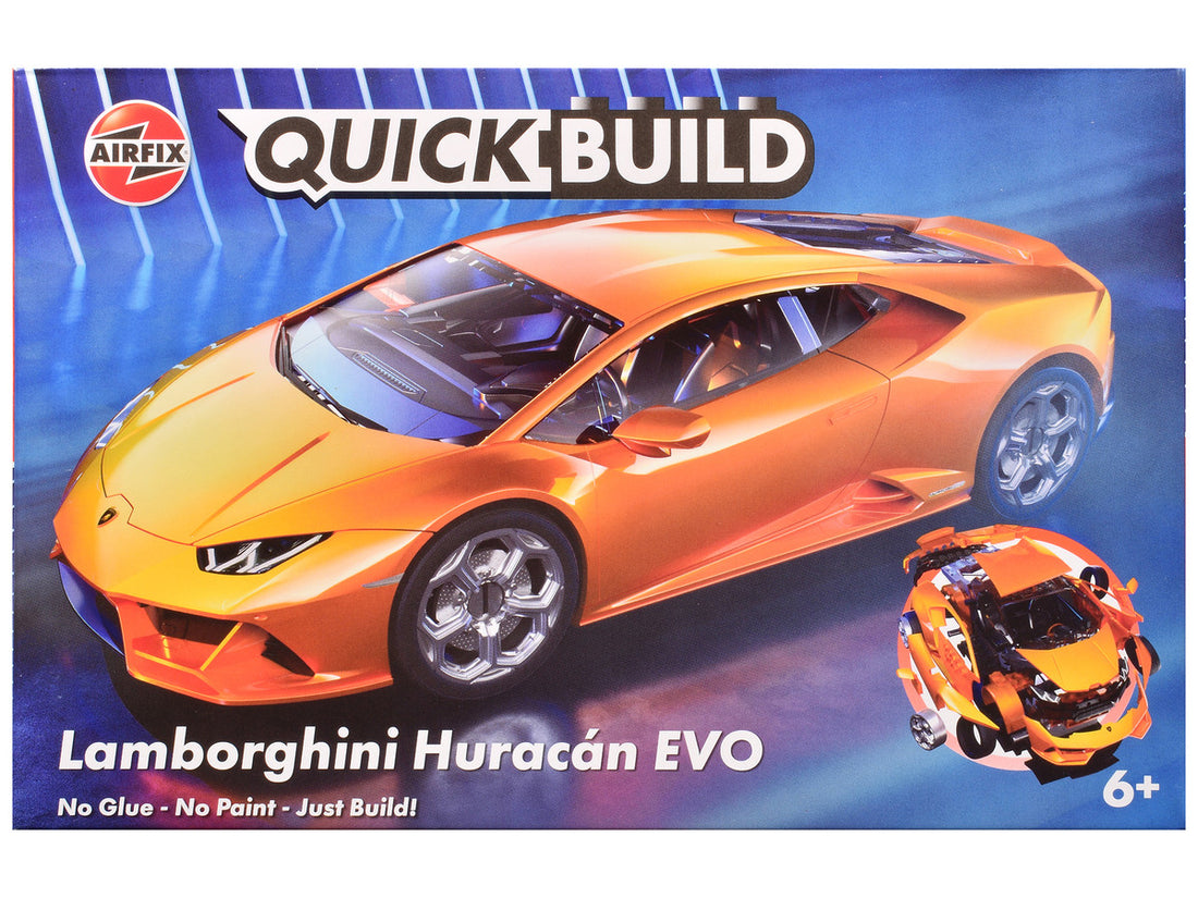 Skill 1 Model Kit Lamborghini Huracan EVO Orange Snap Together Snap Together Painted Plastic Model Car Kit by Airfix Quickbuild-0