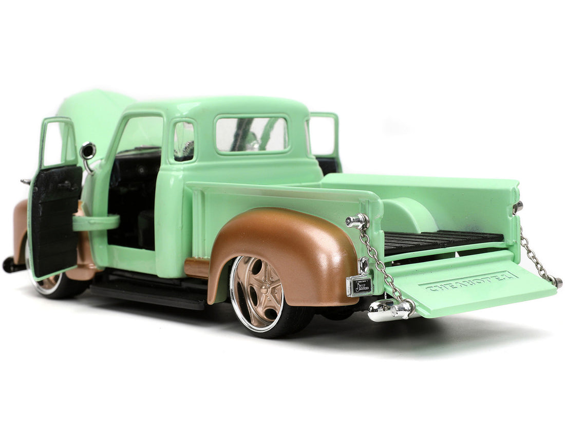 1953 Chevrolet 3100 Pickup Truck Light Green and Gold Metallic "Rusty's Garage" with Extra Wheels "Just Trucks" Series 1/24 Diecast Model Car by Jada-3