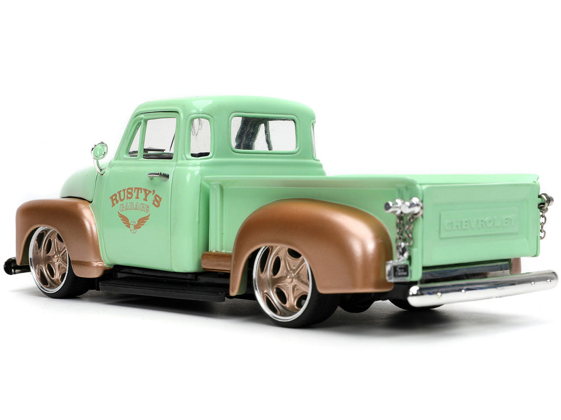 1953 Chevrolet 3100 Pickup Truck Light Green and Gold Metallic "Rusty's Garage" with Extra Wheels "Just Trucks" Series 1/24 Diecast Model Car by Jada-4