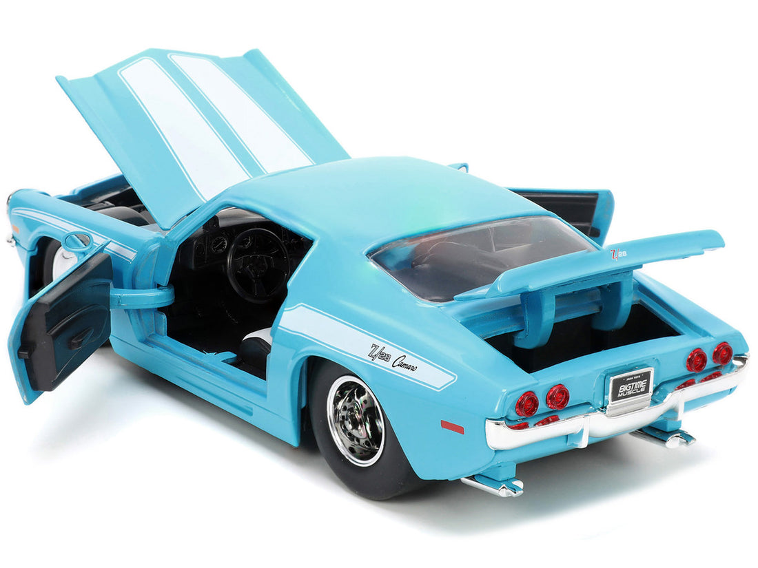 1971 Chevrolet Camaro Z/28 Light Blue with White Stripes "Bigtime Muscle" Series 1/24 Diecast Model Car by Jada-2