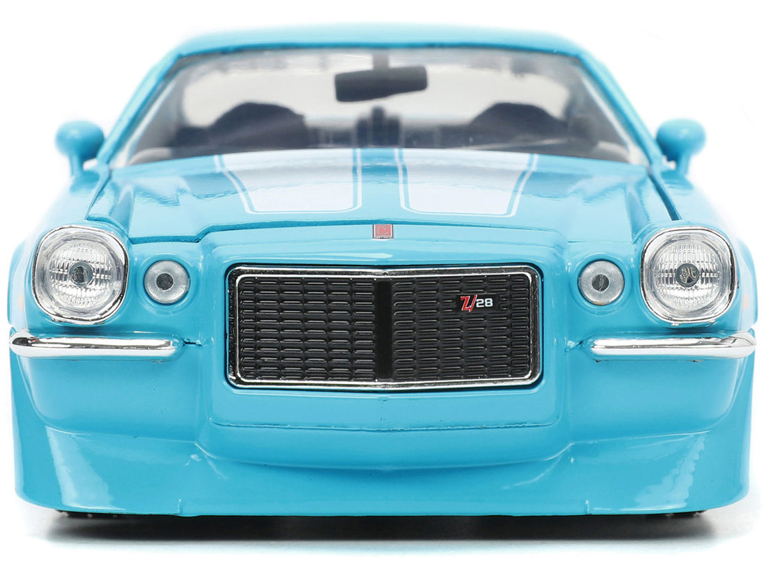 1971 Chevrolet Camaro Z/28 Light Blue with White Stripes "Bigtime Muscle" Series 1/24 Diecast Model Car by Jada-3