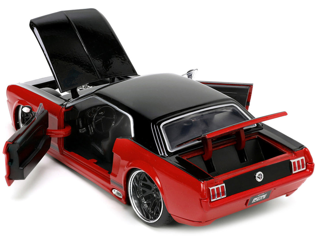 1965 Ford Mustang Custom Red and Black "Bigtime Muscle" Series 1/24 Diecast Model Car by Jada-2