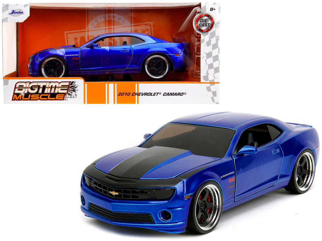 2010 Chevrolet Camaro Candy Blue with Black Hood "Bigtime Muscle" Series 1/24 Diecast Model Car by Jada-0