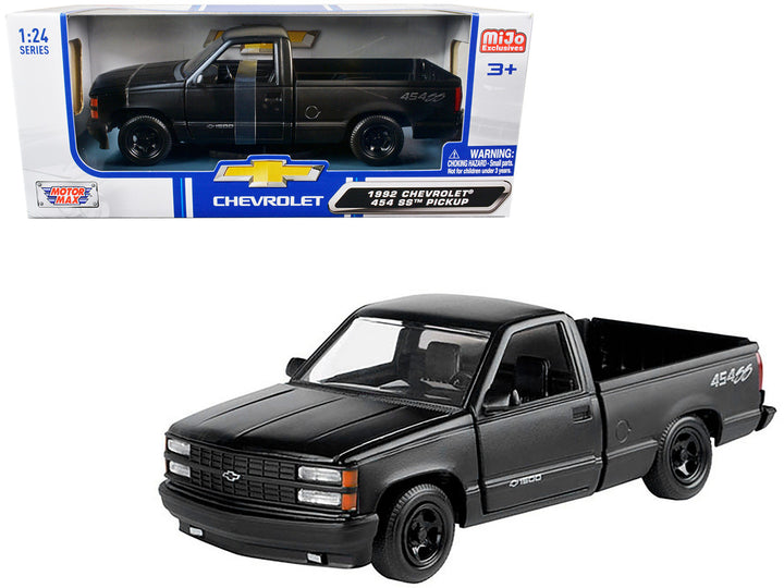 1992 Chevrolet 454 SS Pickup Truck Matt Black 1/24 Diecast Model Car by Motormax-0