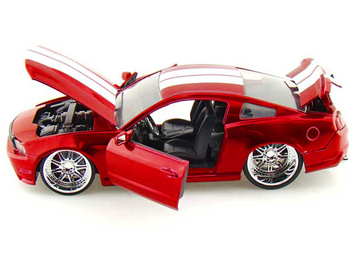 2010 Ford Mustang GT Red Metallic with White Stripes "Bigtime Muscle" Series 1/24 Diecast Model Car by Jada-1